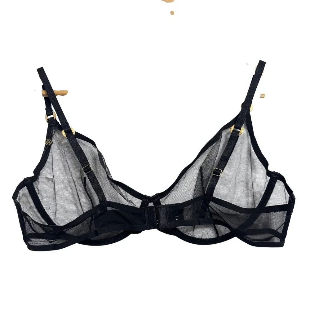 Bluebella Black Sheer Mesh Underwire Bra with Gold Hardware